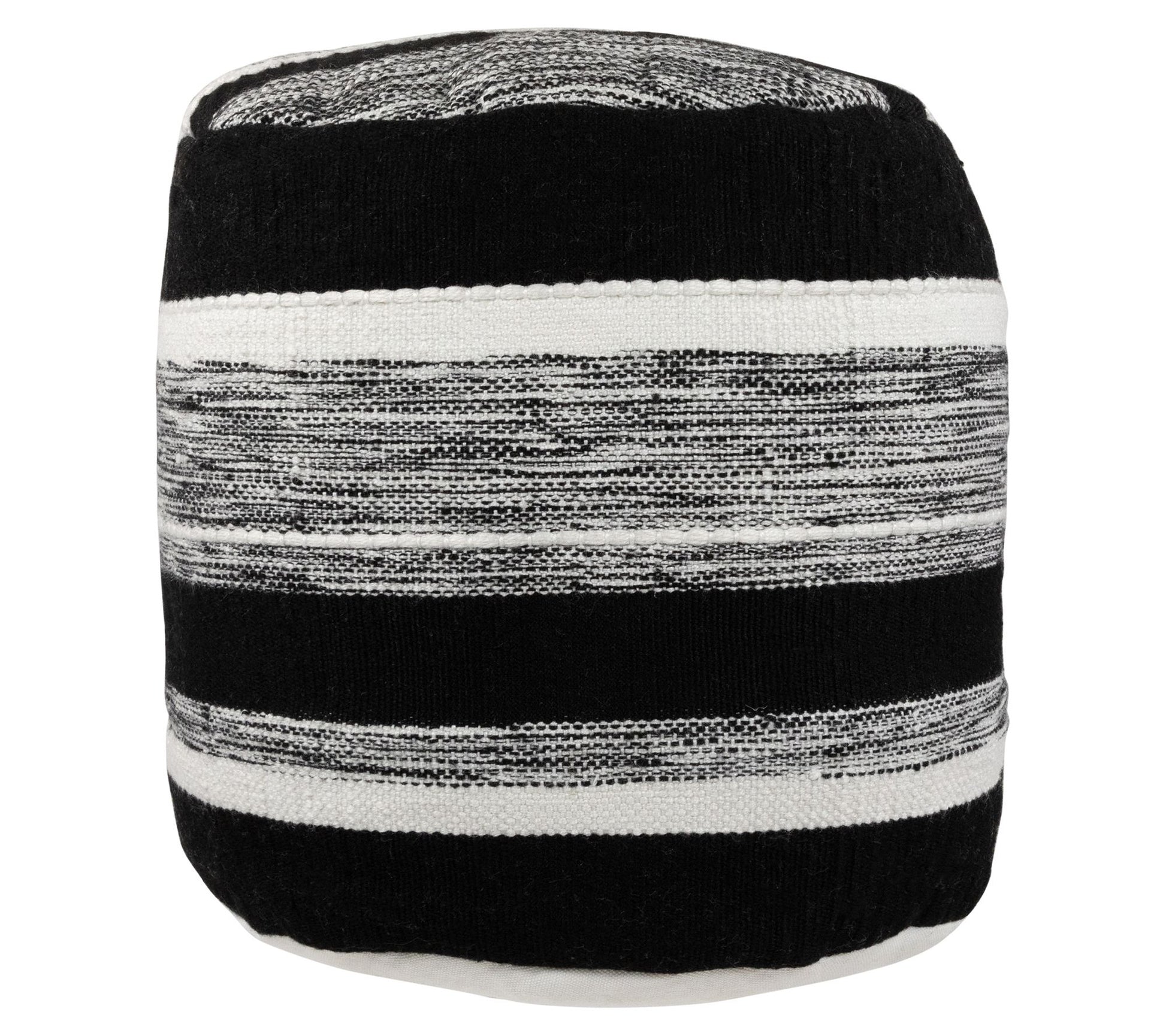 Northlight Black and White Striped Outdoor Woven Pouf Ottoman