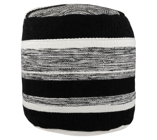 Northlight Black and White Striped Outdoor Woven Pouf Ottoman