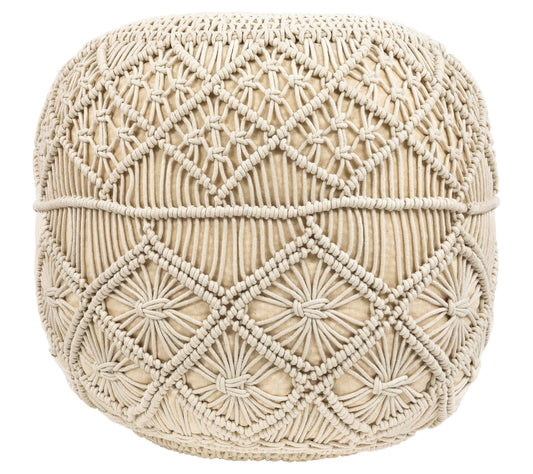 Northlight Crea m Macrame Round Handmade Natur al Cotton Pouf