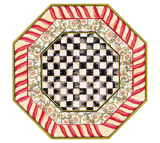 MacKenzie-Childs Courtly Check Red & Gold 6' Oc tagon Washable