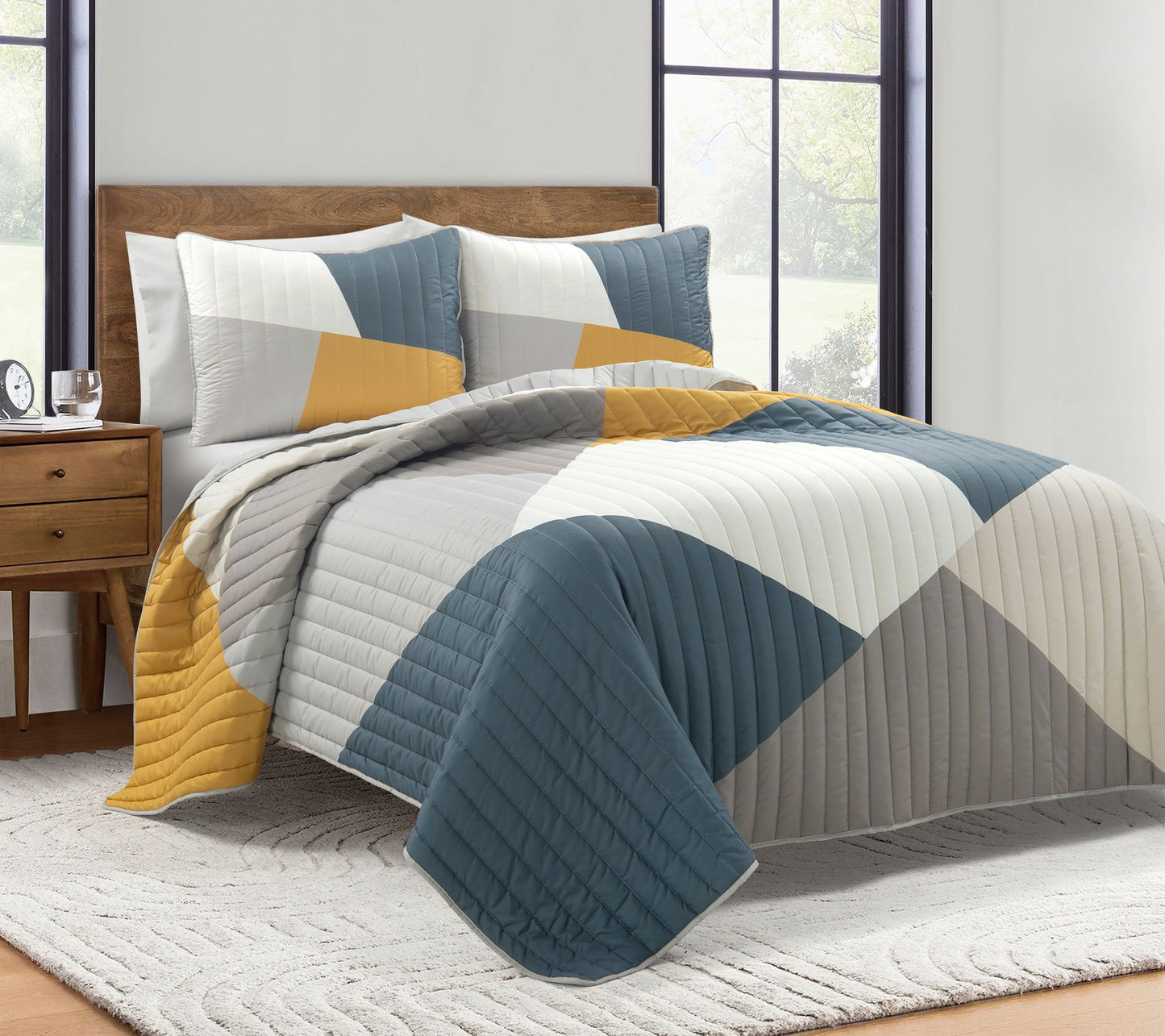 Lush Decor Modern Color Block Quilt 3pc Set- F/Q
