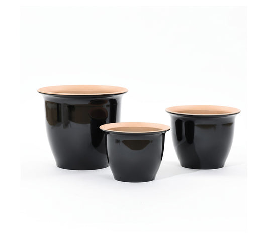 LuxenHome 3-Piece Ebony Black Round Planter Set