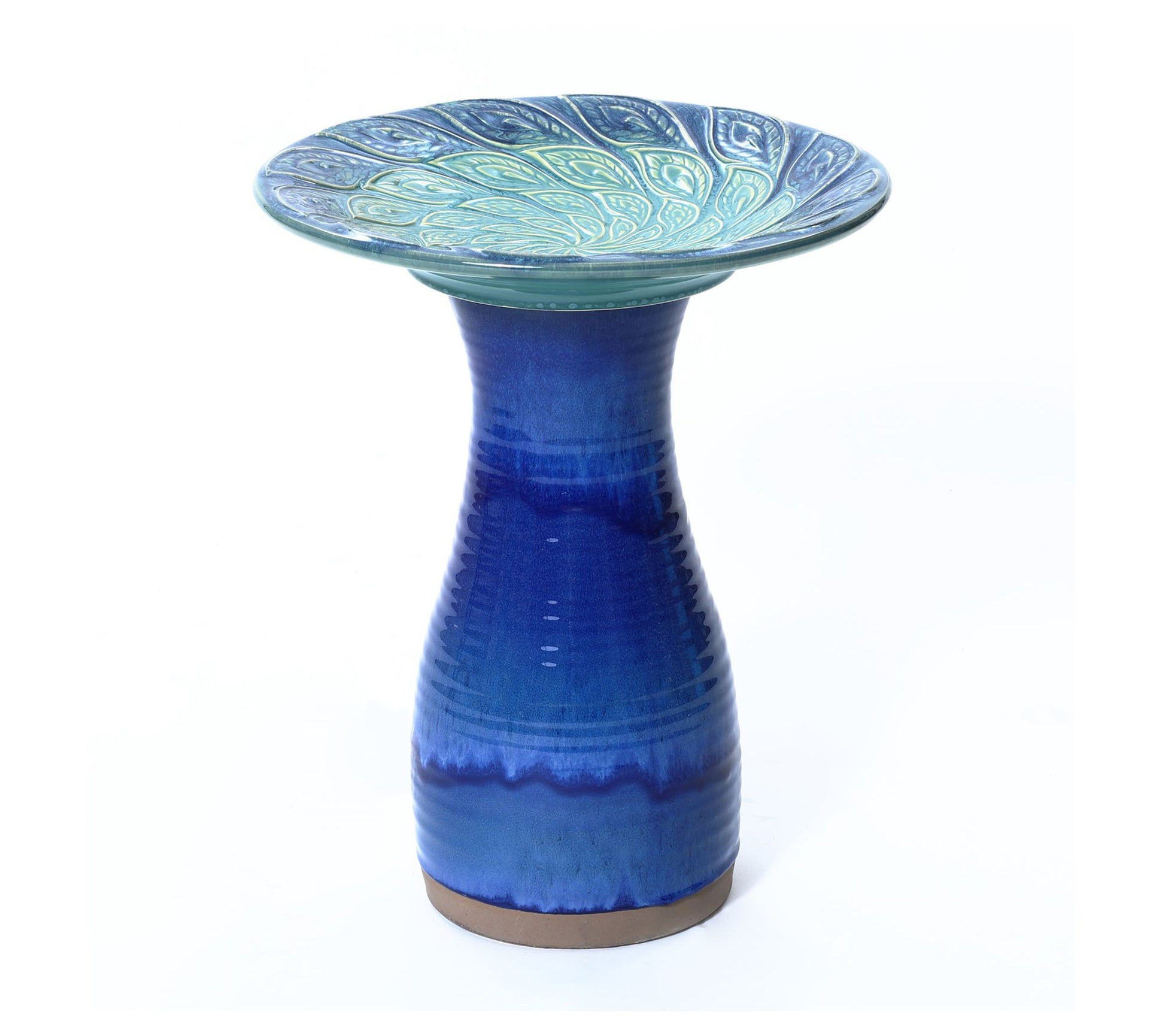 LuxenHome Blue Glazed Spiral Ceramic 20"H Birdbath