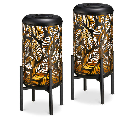 Glitzhome 14.25" Leaves Solar Powered Outdoor Lanterns S/2