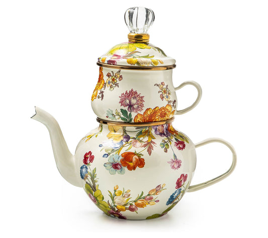 MacKenzie-Childs White Flower Market High Tea T eapot/Cup