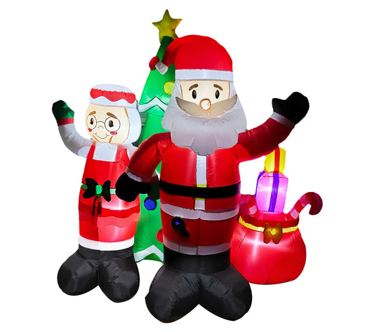 Fraser Hill Farm 6-Ft. Tall Prelit Mr. and Mrs.Claus with Tre