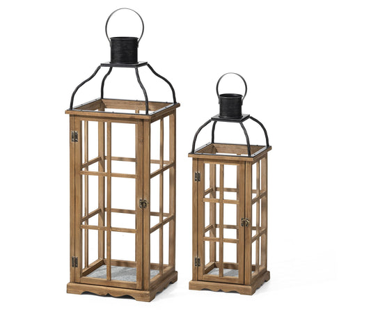 Glitzhome S/2 E xtra Tall Wood & Metal Natural Lanterns