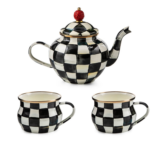 MacKenzie- Childs 4 Cup Tea Pot and Set of 2 Mugs