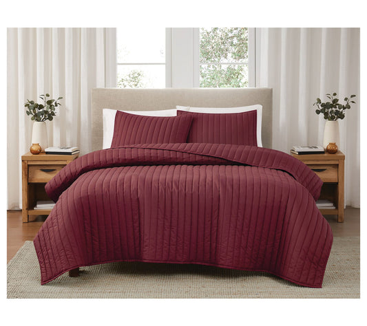 Brooklyn Loom Solid Cotton Percale King 3 PieceQuilt Set