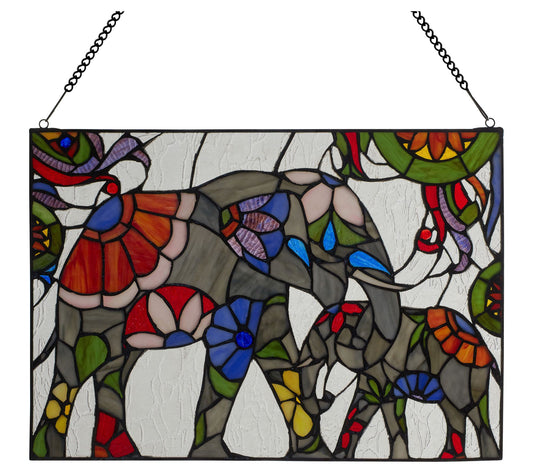 River of Goods 20"W Mother/Baby Elephant Stained Glass Panel