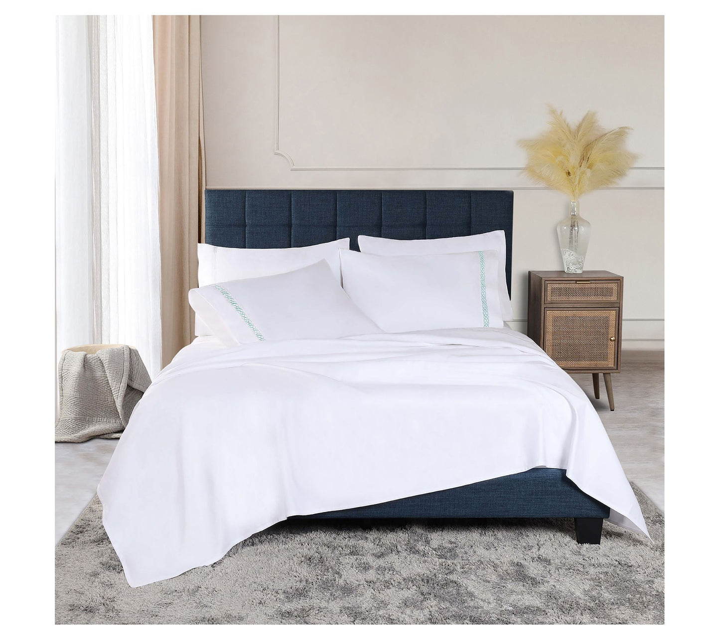 Superior Egyptian Cotton Embroidered Sheet Set,Cal King