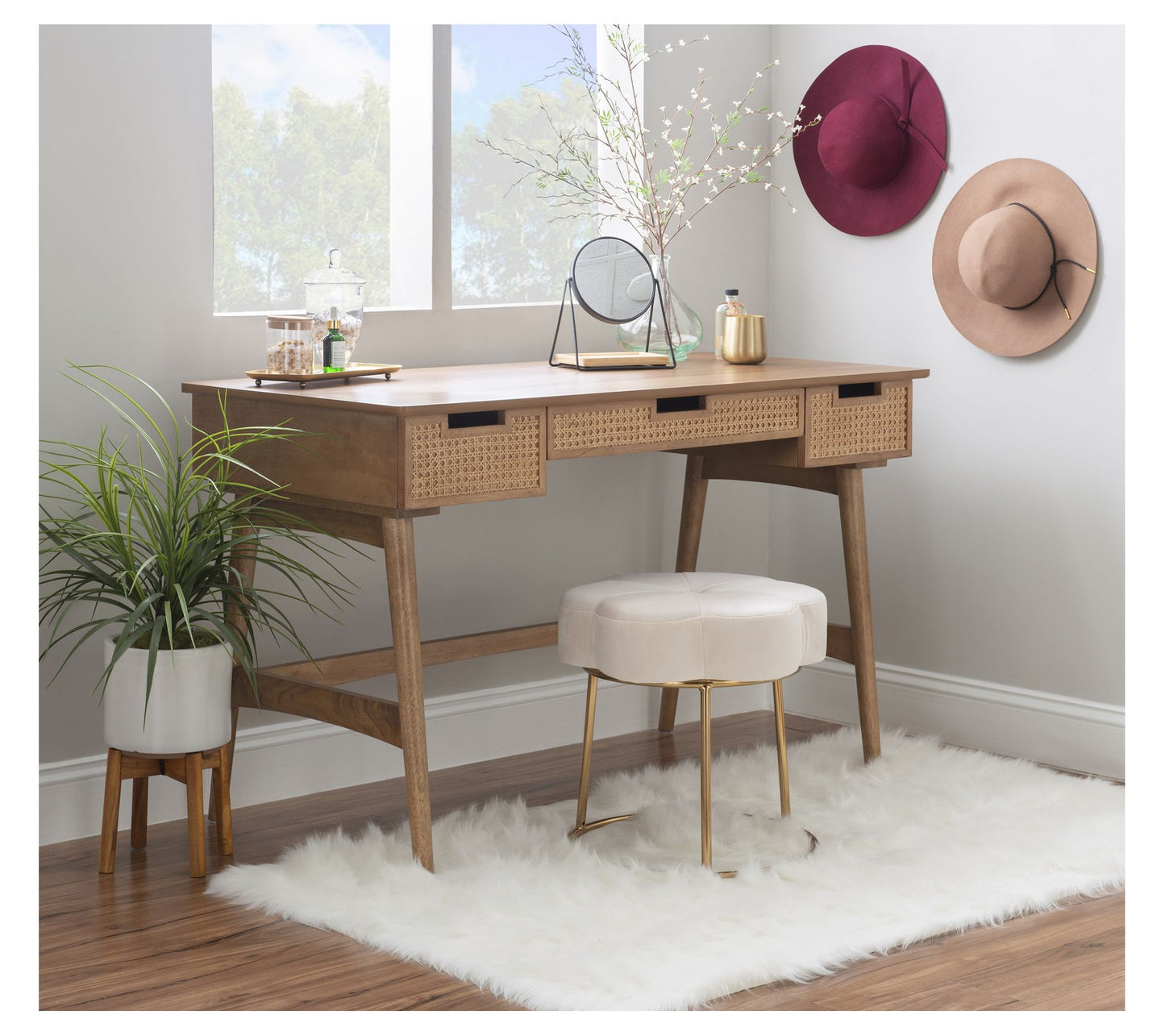 Linon Home Callan 3-Drawer Rattan Desk