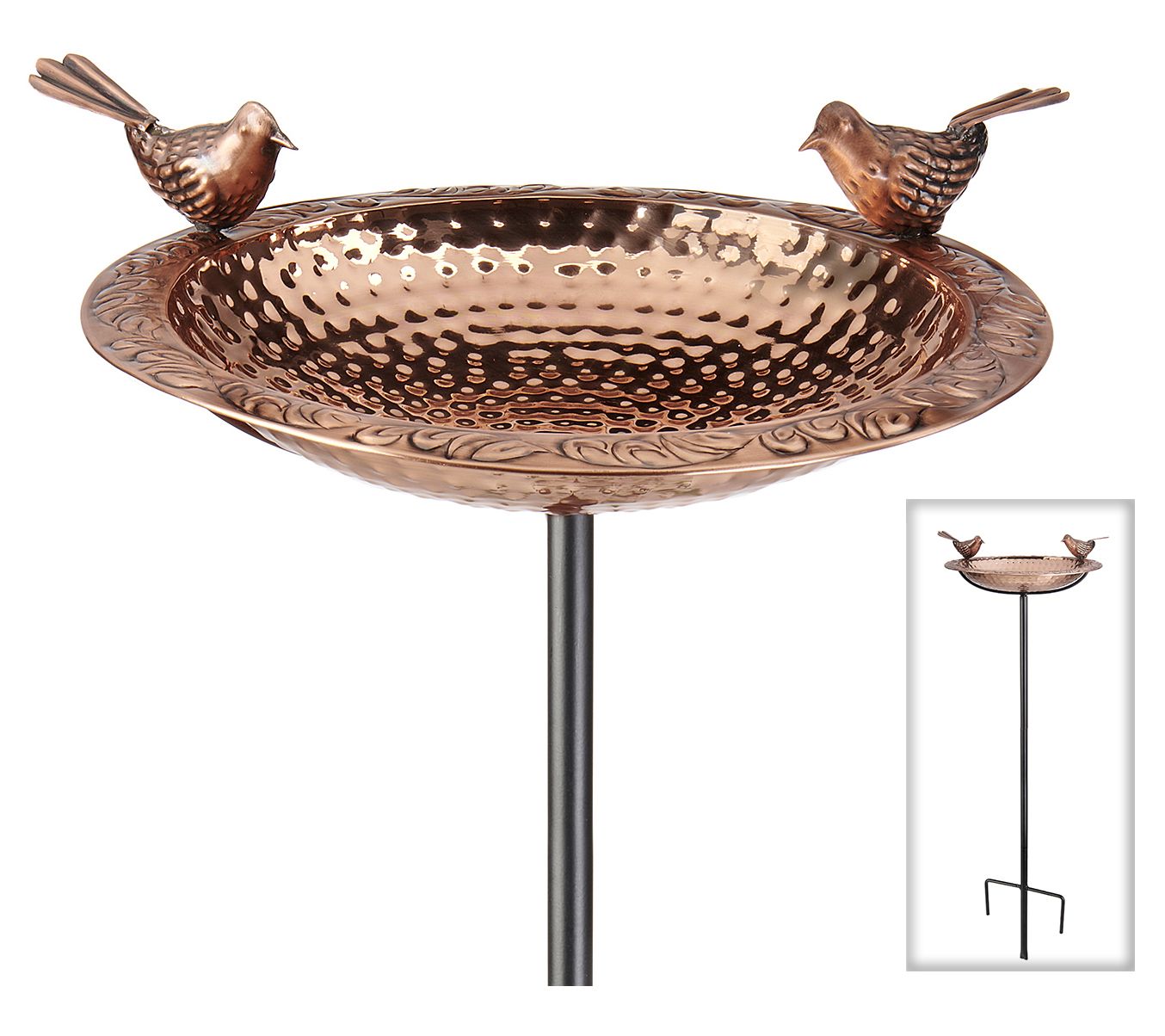Good Directions 13" Pure Copper Bird Bath w/ Birds and Pole