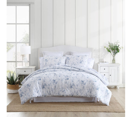 Laura Ashley Be linda Blue Twin Comforter Sham Set