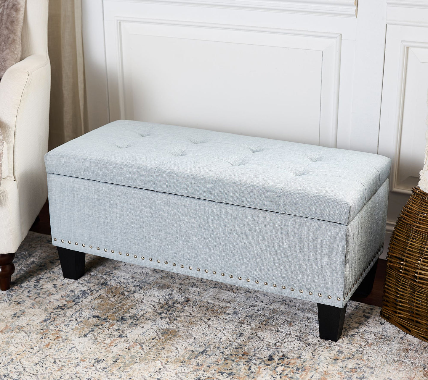 36"L Fabric Tufted Wooden Bench by Valerie