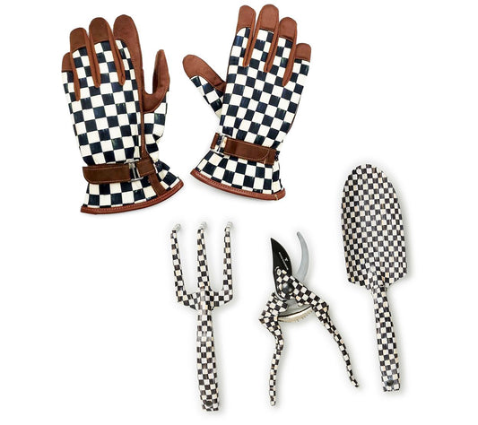 MacKenzie Childs Set of 3 Gardening Tools and Gloves