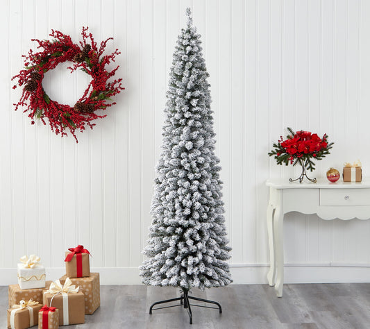 Nearly Natural 7-ft Flocked Pencil Artificial Christmas Tree