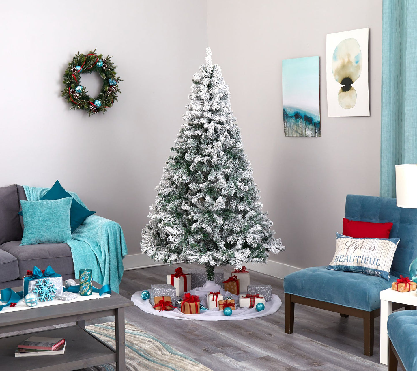 Nearly Natural 7-ft Flocked Rock Springs Christmas Tree