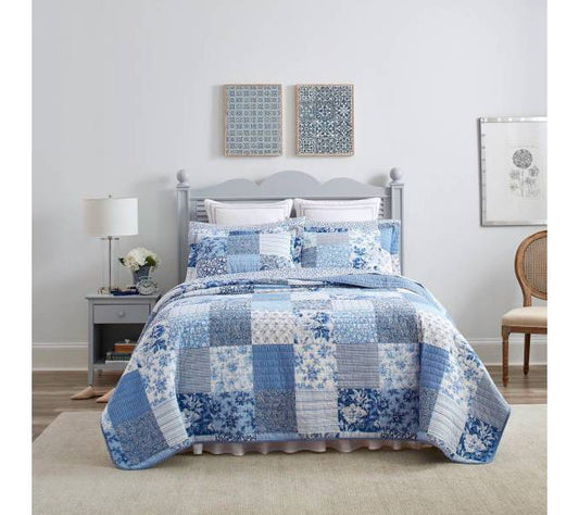 Laura Ashley Paisley Patchwork Bright Blue TwinQuilt-Sham Set