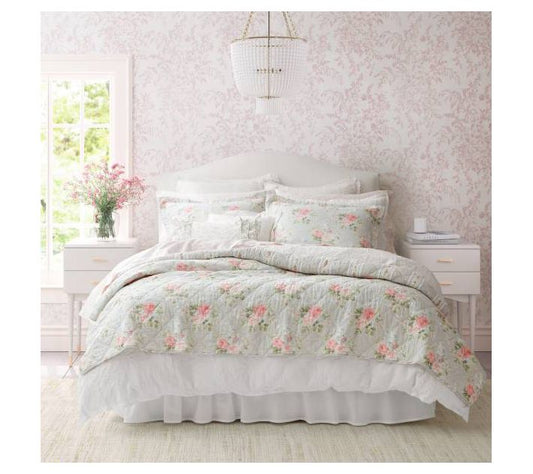 Laura Ashley Melany Pink Full Queen Quilt-ShamSet