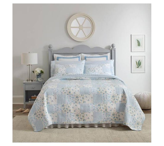 Laura Ashley Kenna Blue King Quilt-Sham Set