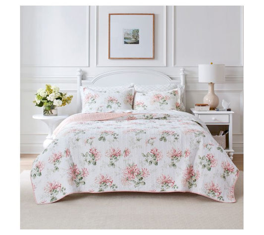 Laura Ashley Honeysuckle Pink Twin Quilt-Sham Set