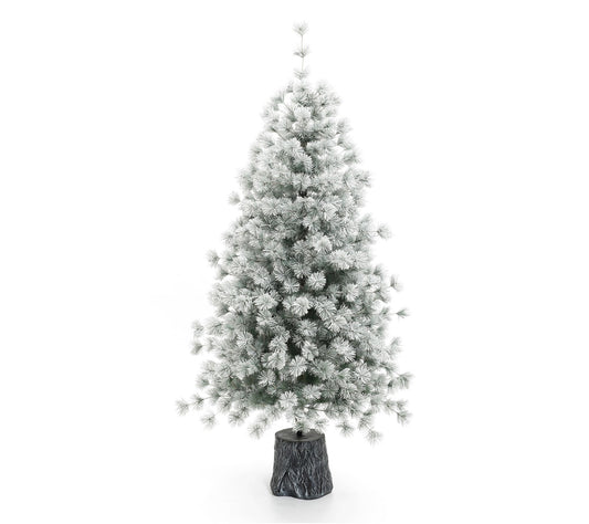 LuxenHome 5.5Ft Flocked Full Artificial Christmas Tree Potted