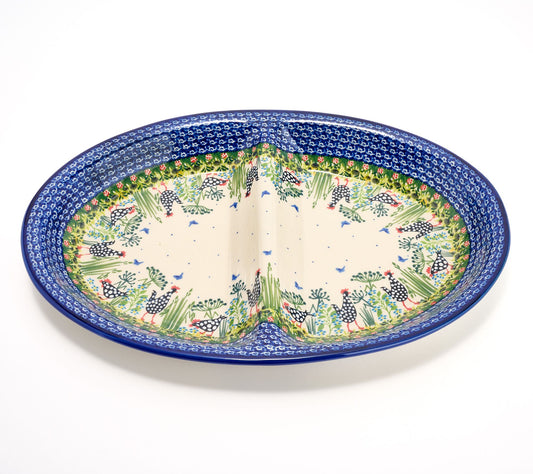 Lidia's Polish Pottery Hand Painted Divided Oval Platter