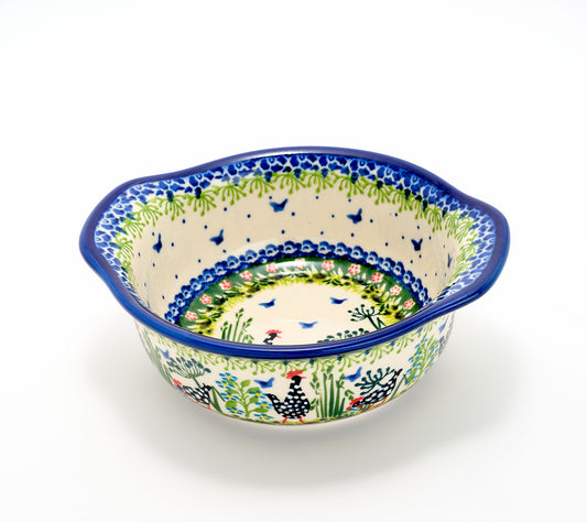 Lidia's Polish Pottery Hand Painted Baker Bowl w/ Handles