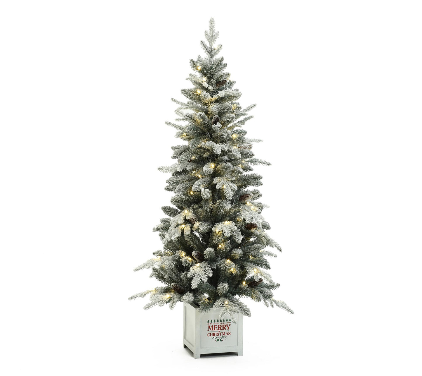 LuxenHome 5Ft Pre-Lit Flocked Full Pine PottedArtificial Tree