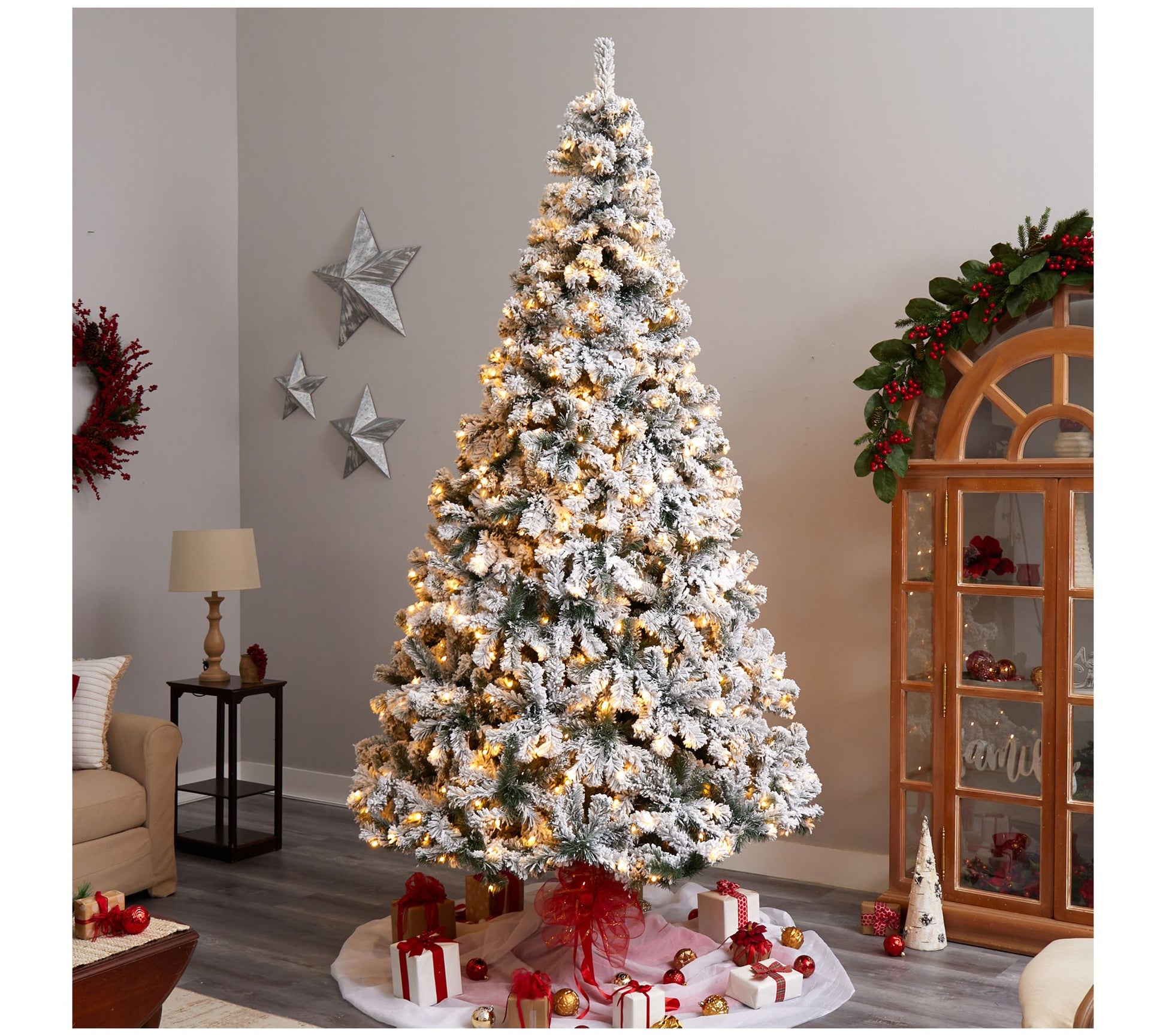 Nearly Natural 9' Flocked Fir Christmas Tree