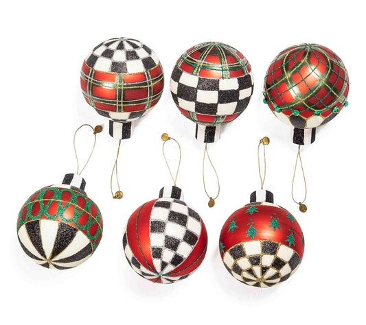 MacKenzie-Childs Tartan Glass Large Ball Ornaments, Set of 6