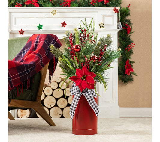 Glitzhome 35"H Christmas Poinsettia Floral Potted Arrangement