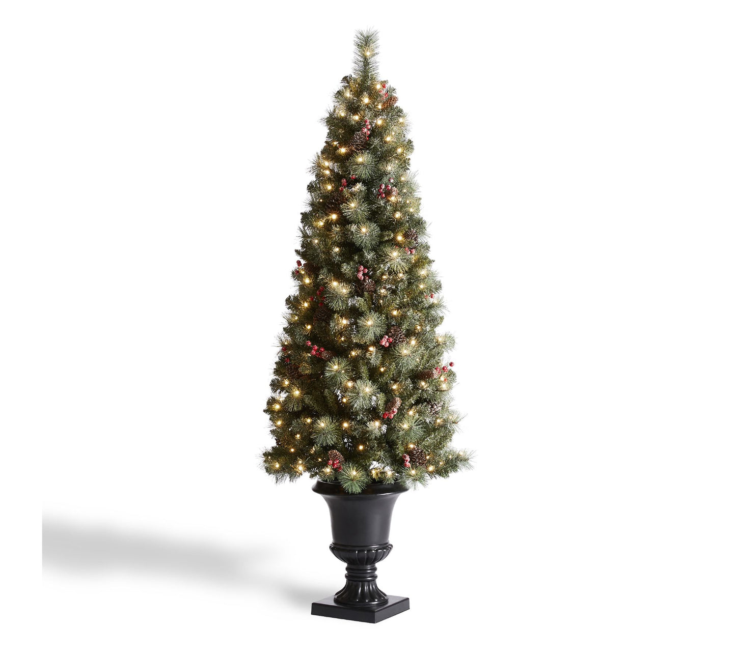 Glitzhome 6' Pre-Lit Frosted Pine Cones PottedChristmas Tree