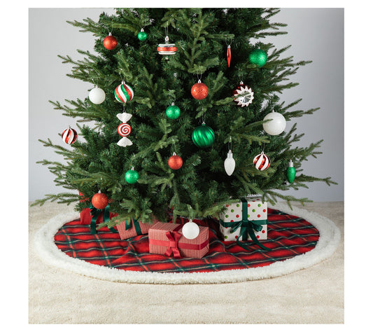 Glitzhome 60" XL Red & Black Reversible Christmas Tree Skirt