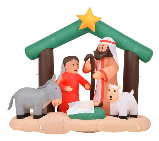 Christmas Time 7-Ft. Wide Nativity with Mary, Joseph, Baby Jes