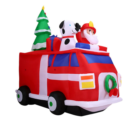 Fraser Hill Farm 7-Ft. Pre-Lit Inflatable Santain Fire Truck