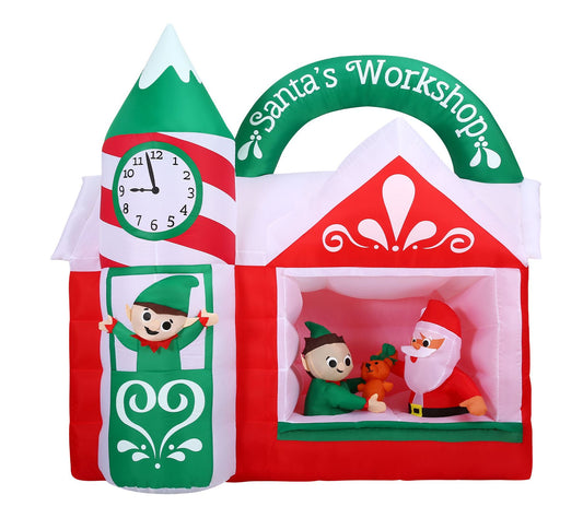 Fraser Hill Farm 7-Ft. Pre-Lit Inflatable Santa's Workshop