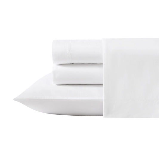 Laura Ashley Solid White King Percale Sheet Set