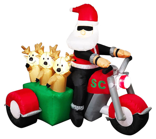 Fraser Hill Farm 6" Tall Prelit Motorcycle Santa w/ Reindeer