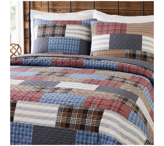 Modern Heirloom Cabin Patchwork Printed 3-Pc King Quilt Set