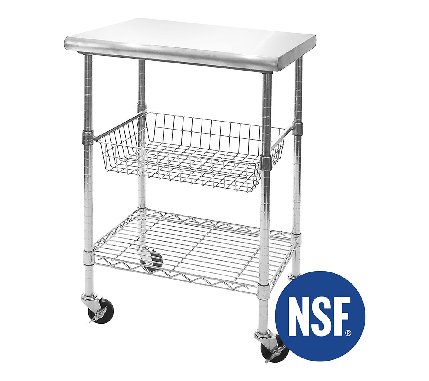 Seville Classics Stainless Steel Kitchen Cart with Basket