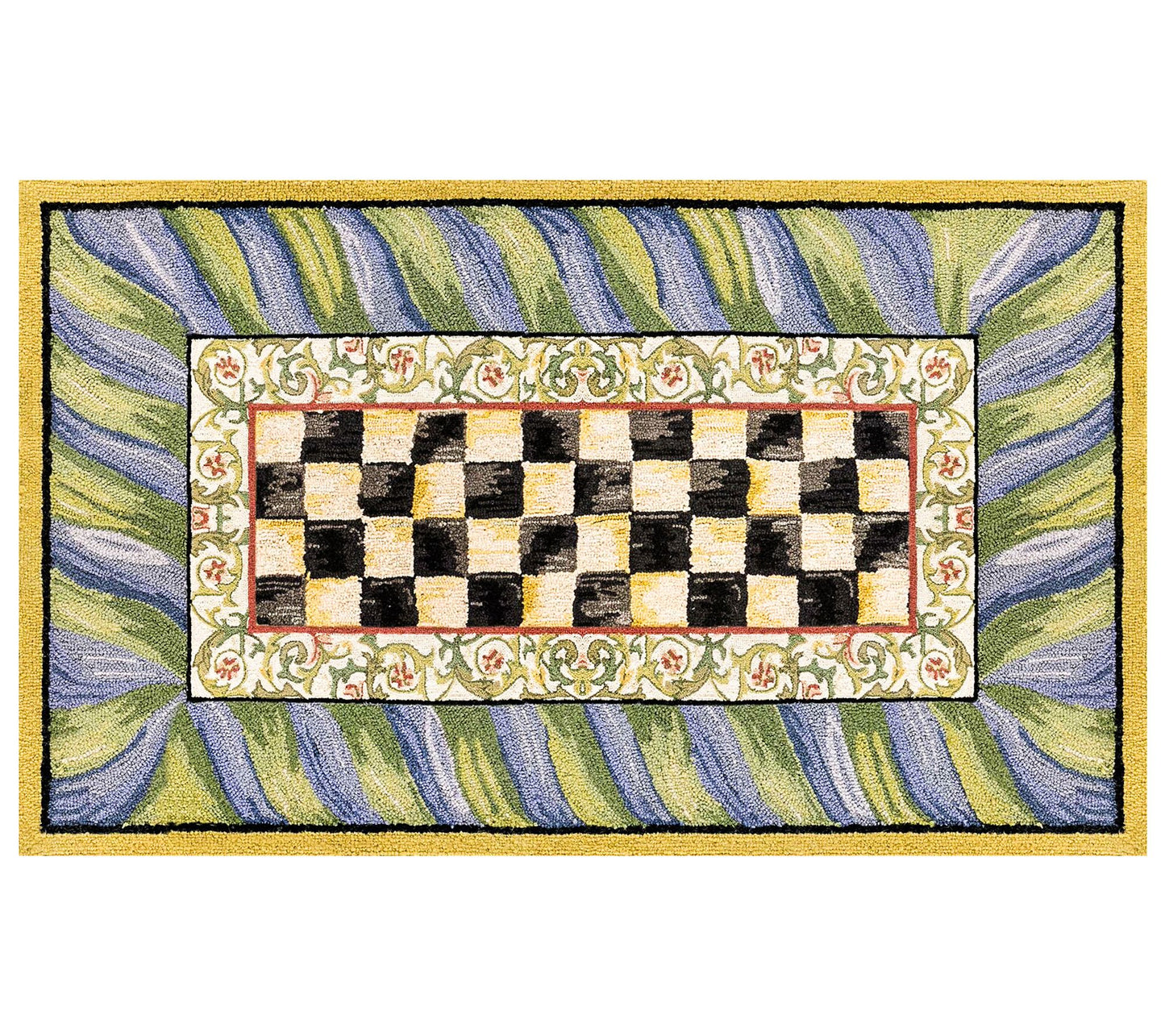 MacKenzie-Childs Courtly Check Purple Green 3'x5' Washable Rug