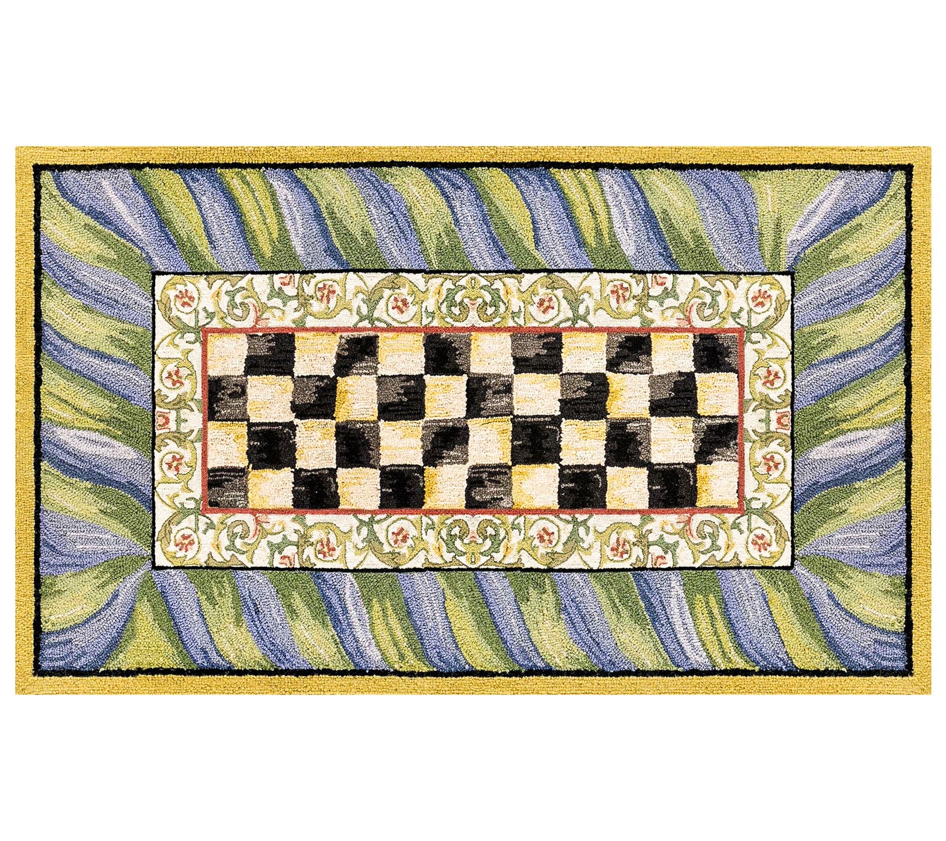 MacKenzie-Childs Courtly Check Purple Green 3'x5' Washable Rug