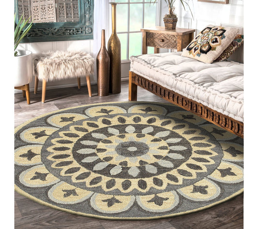 Ox Bay Gray Classic Medallion Wool Indoor 6' Round Rug