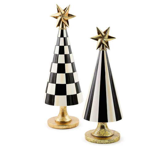 MacKenzie Childs Set of 2 Check & Stripe Trees
