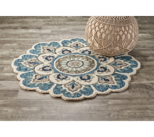 Ox Bay Maria Ivory Floral Medallion Wool Indoor5' Round Rug