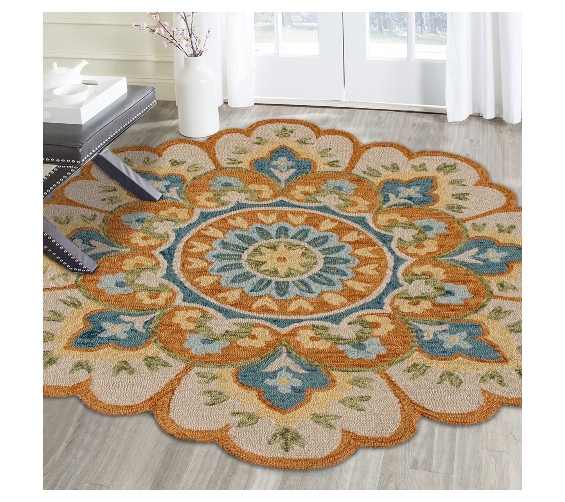 Ox Bay Rust Petal Edged Medallion Wool Indoor 6' Round Rug