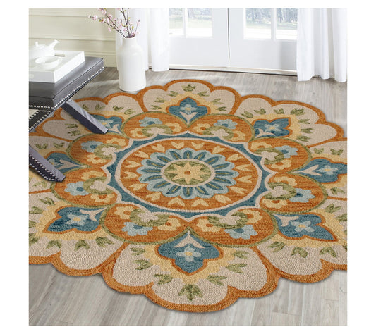 Ox Bay Rust Petal Edged Medallion Wool Indoor 6' Round Rug