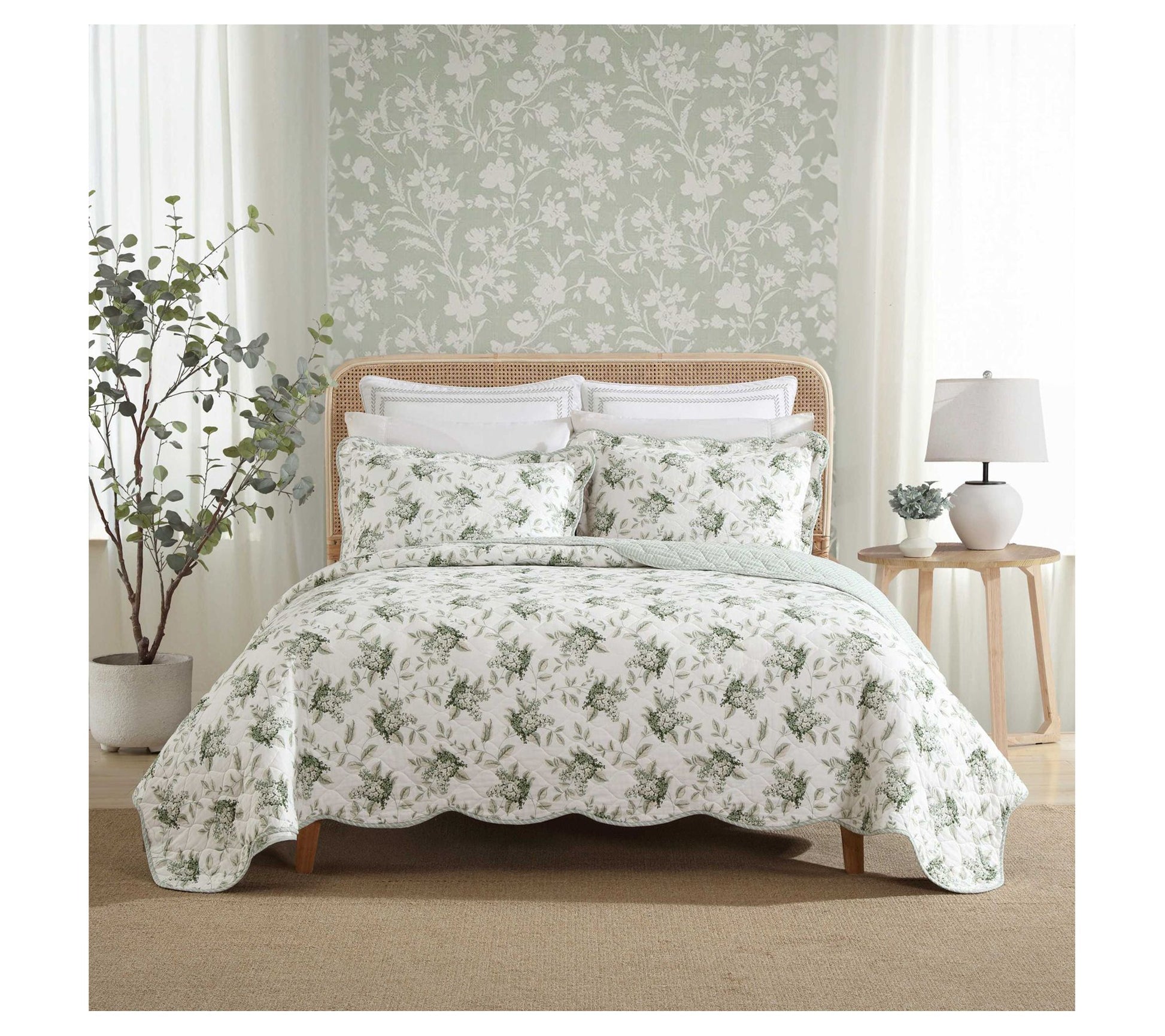 Laura Ashley Portland Floral Green King Quilt Sham Set